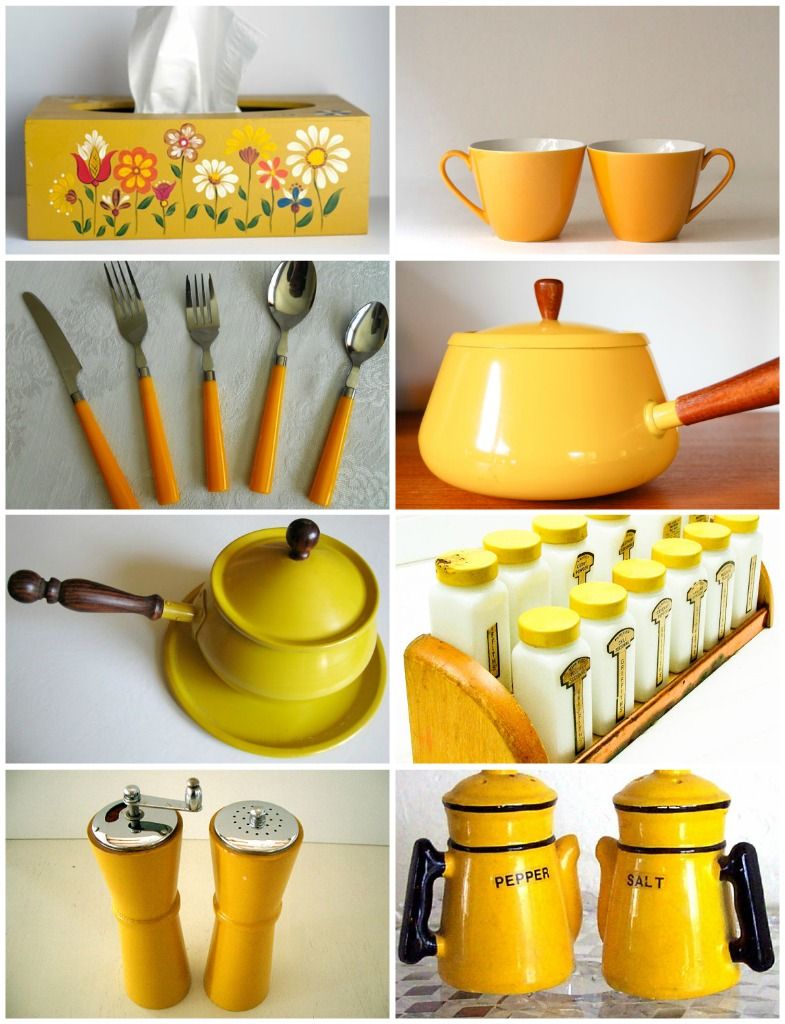 utensils and pots color mustard